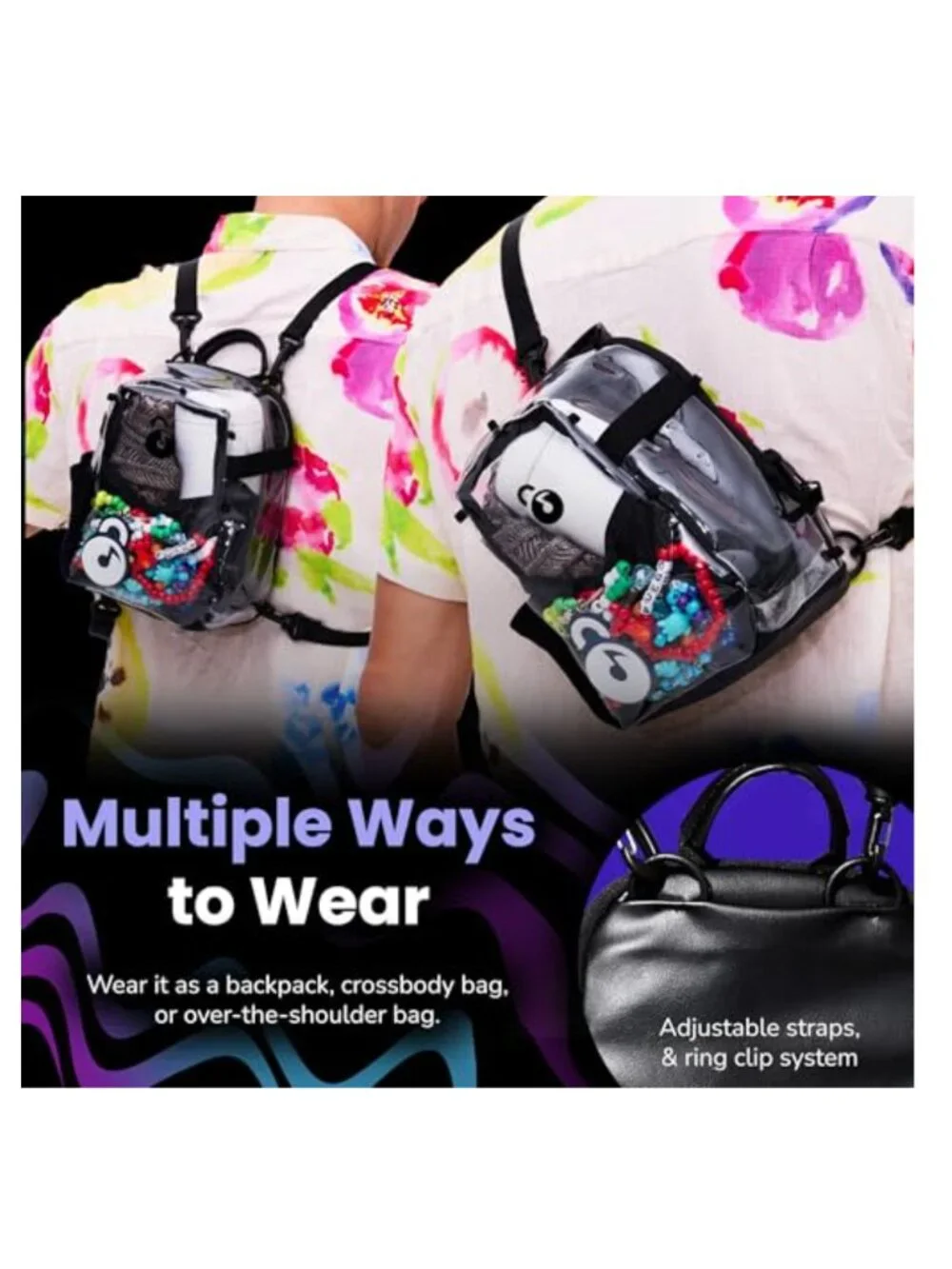 Clear Mini Backpack Anti Theft Locking Zipper Stadium Approved Festivals Travel